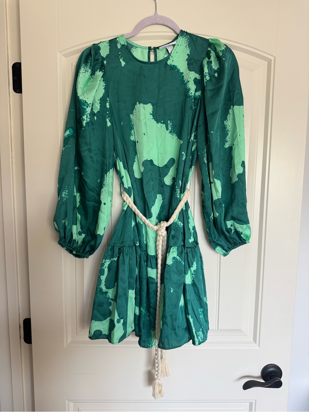 Target Green Abstract Print Mini Dress with Rope Belt